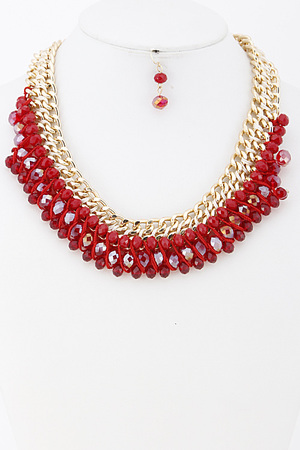 Bead and Chain Collar Statement Necklace Set 5KAB3